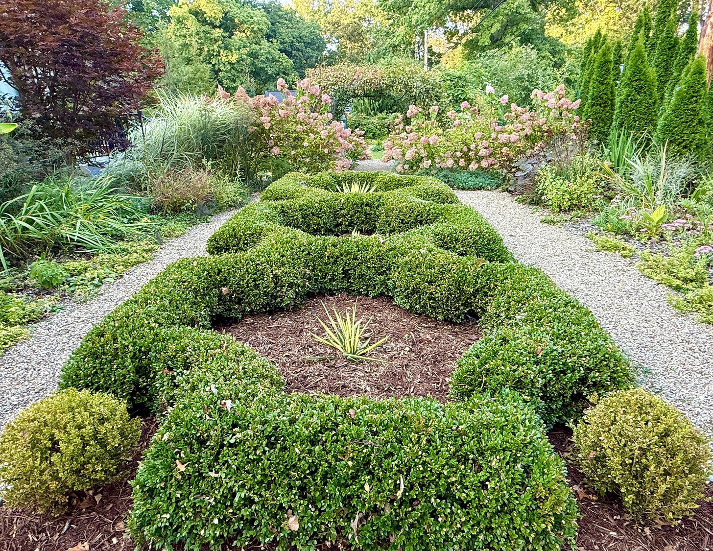  Looking from the Parterre in the foreground looking down to the Fruit Tunnel. 
