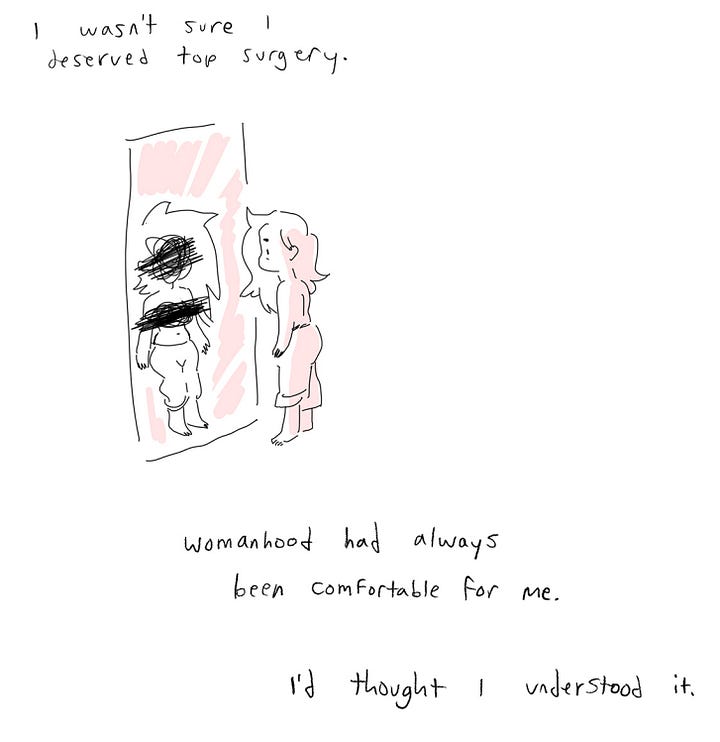 Nate struggles to look at himself in the mirror, showing his dysphoria.