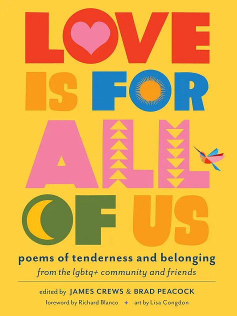 Cover images for the Strange Misgivings of the Sadly Gifted and Wait for the Burn by O'Toole and Love is for All of Us, an anthology by James Crews and Brad Peacock.