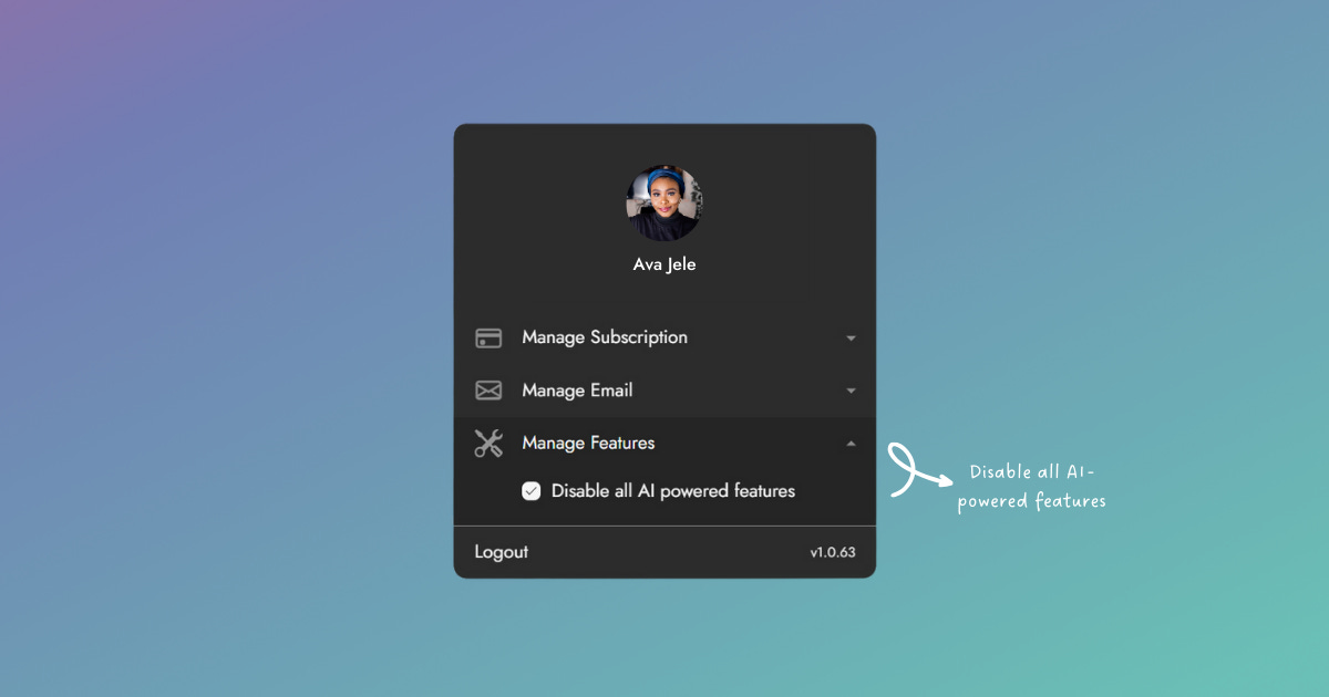 Image shows how to disable AI features in First Draft Pro