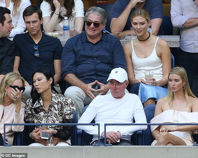 Black sitting between Karlie Kloss and Jared Kushner at the 2016 tennis match 