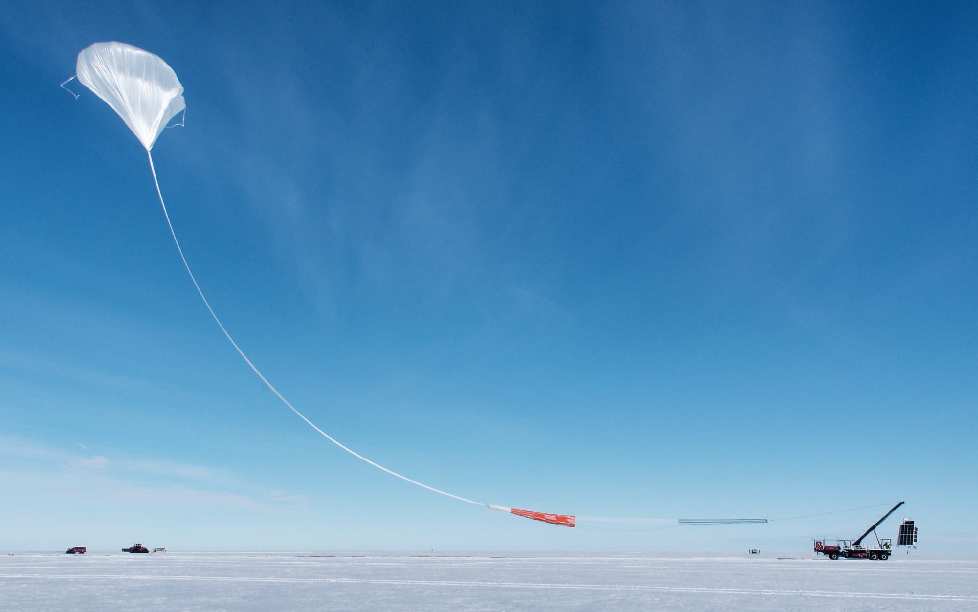 The 39 million cubic feet balloon just released ascending to take the payload from the launch vehicle (Image: NASA) The 39 million cubic feet balloon just released ascending to take the payload from the launch vehicle (Image: NASA)