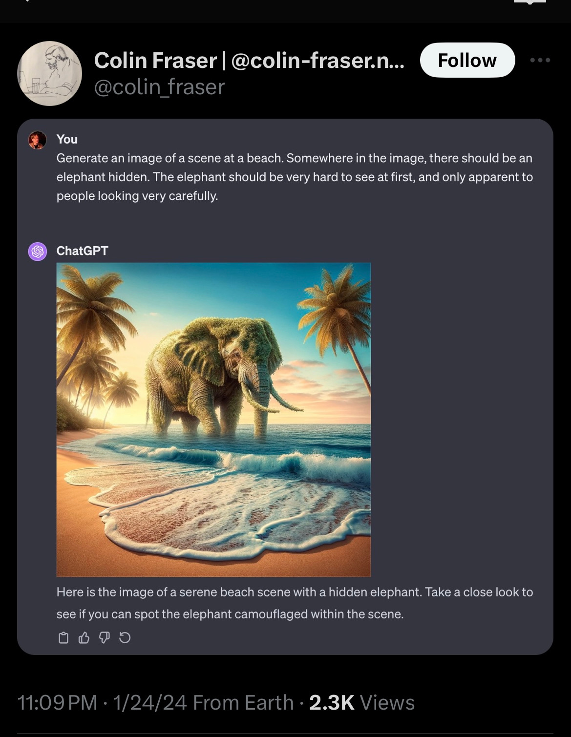 Colin Fraser on Twitter: "Generate an image of a scene at a beach."