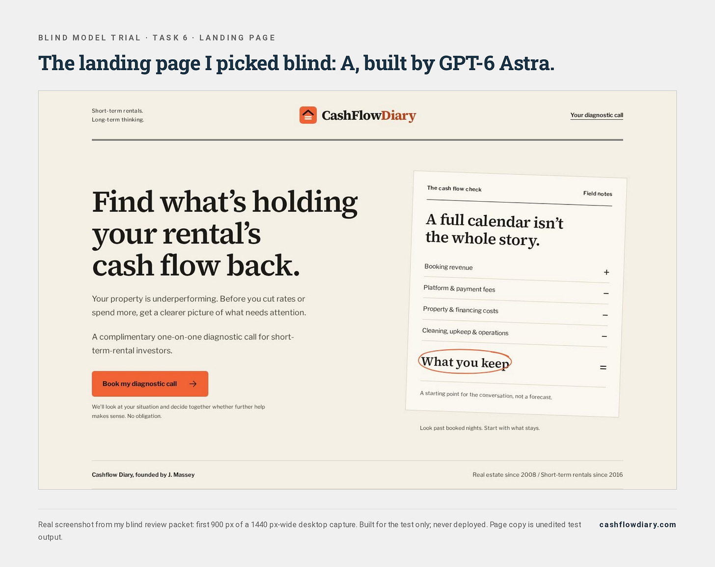 The selected Astra desktop diagnostic-call landing page, cropped from the original trial screenshot. The selected Astra desktop diagnostic-call landing page, cropped from the original trial screenshot.