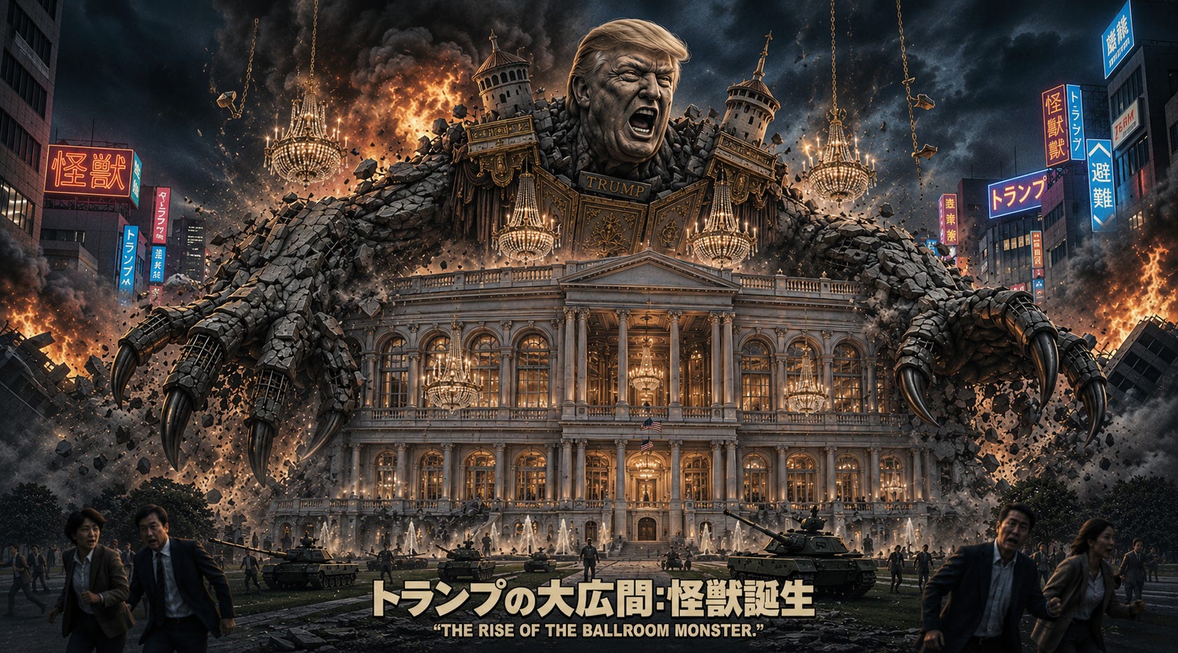 Ballroomzilla rises: ancient creature emerges from below White House as smaller arch monster approaches from Arlington