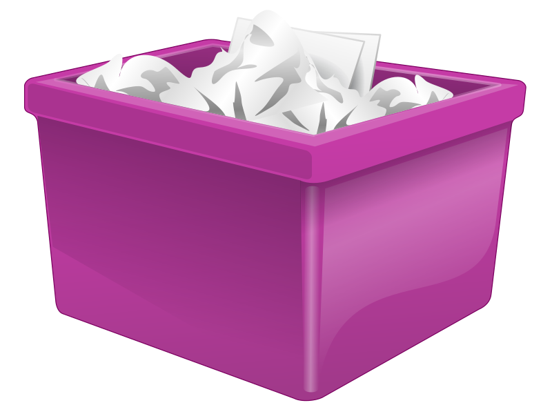 Simple computer illustration of a purple plastic box (like a recycling box) full of crumpled up pieces of paper. Simple computer illustration of a purple plastic box (like a recycling box) full of crumpled up pieces of paper.