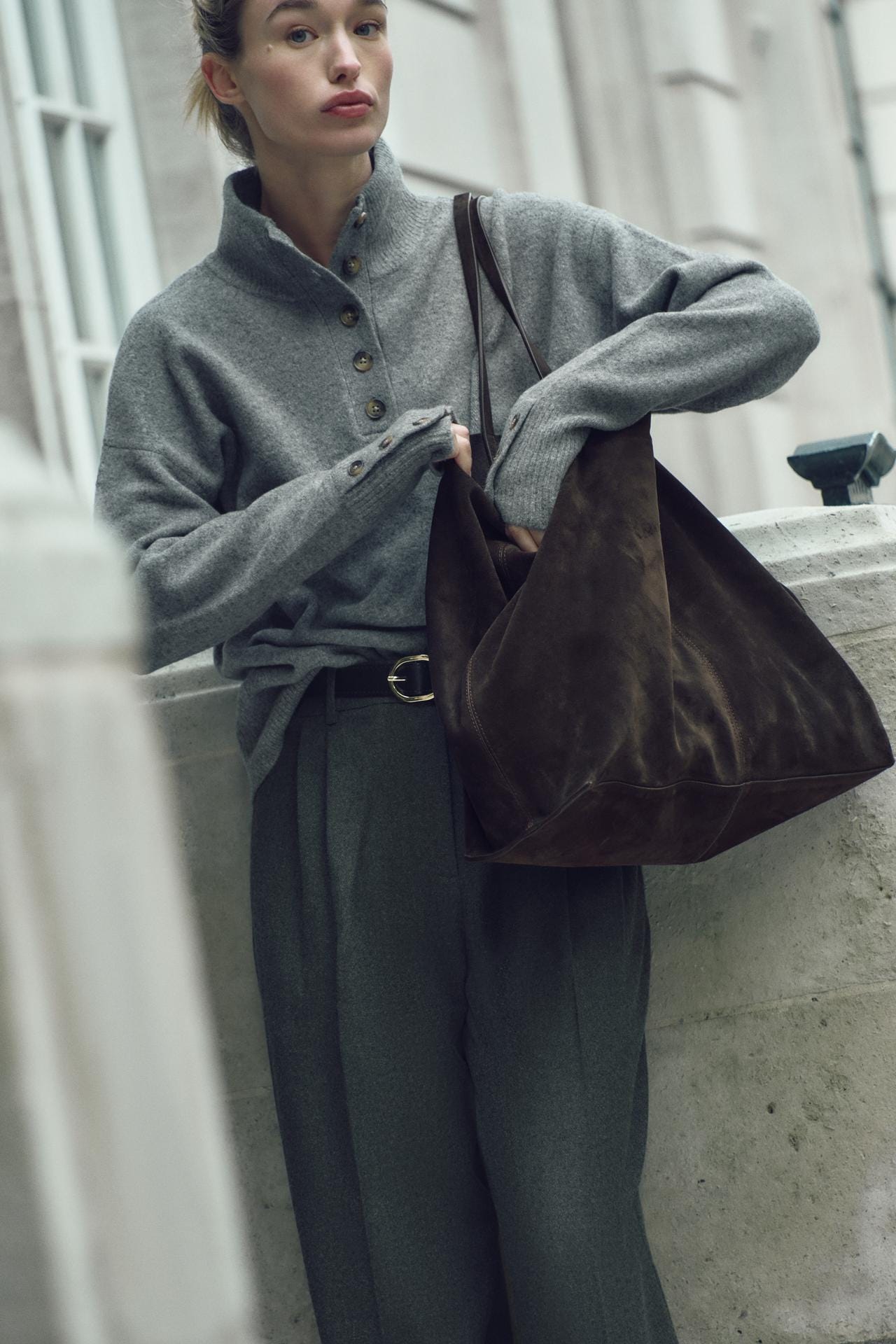 Zara HIGH COLLAR KNIT SWEATER - Gray marl - Image 0