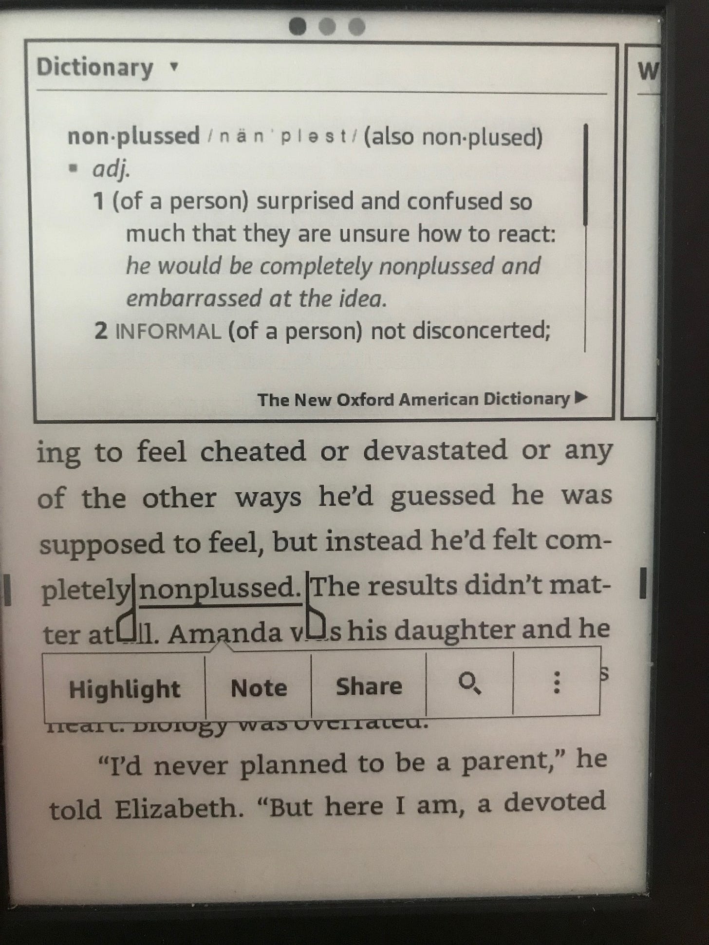 Image of a kindle screen with the word "nonplussed" highlighted and its dictionary definition above it. The word is being misused in the book. Image of a kindle screen with the word "nonplussed" highlighted and its dictionary definition above it. The word is being misused in the book.