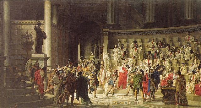 Caesar's ambitious reforms, from calendar reorganization to land redistribution, were seen by some as visionary progress but by others as a tightening grip of tyranny, further eroding the Senate's trust.
