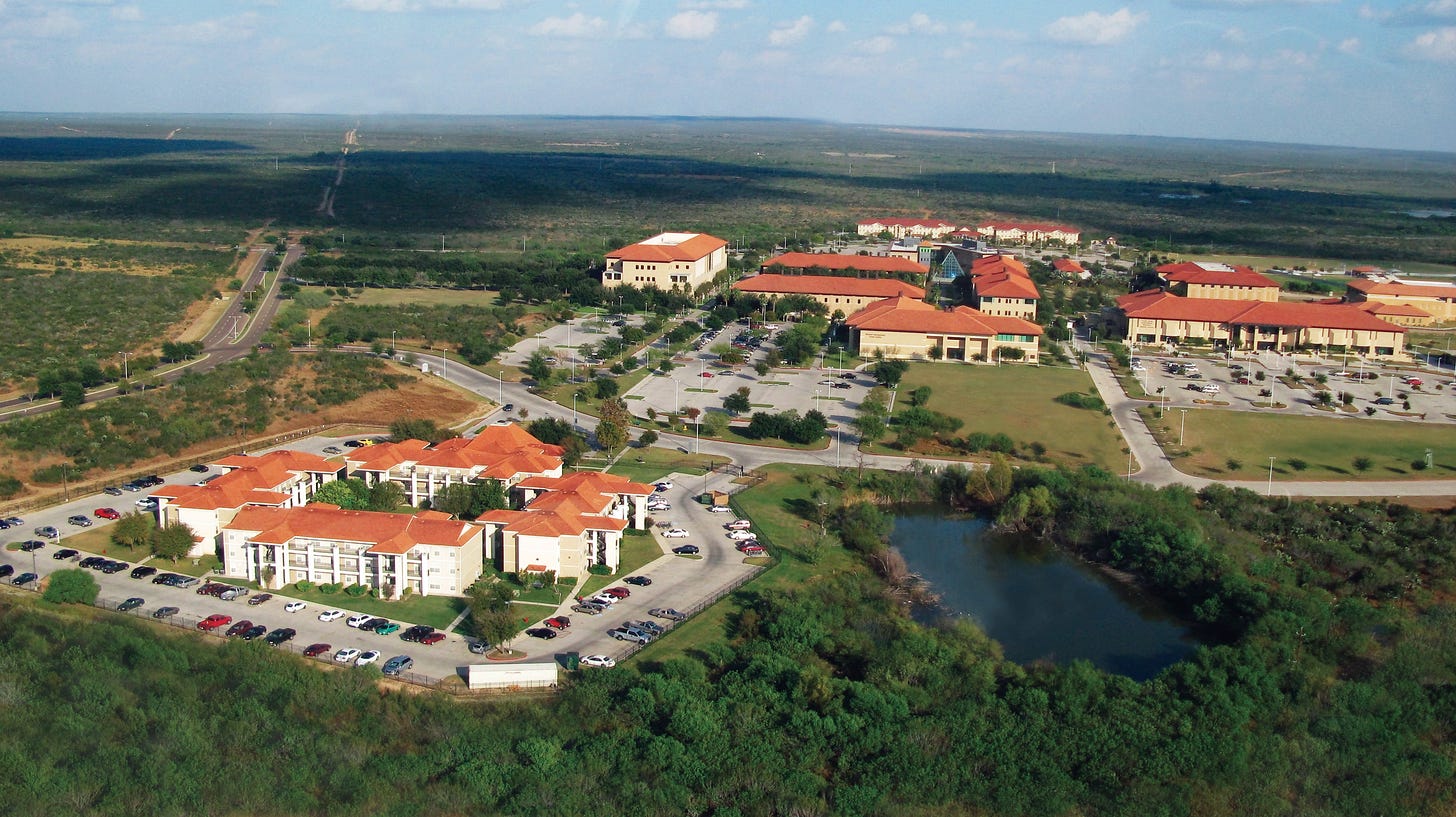 Texas A&M International University now occupies a 300-acre campus - a far cry from the two-year school that Dr. Billy F. Cowart established from a corner of a junior college library building there in 1970.  (Texas A&M System photo)
