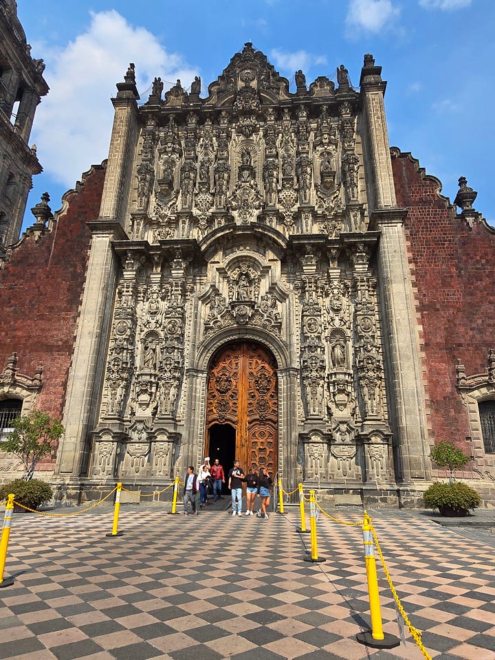 Zócalo: Temporary nopales sculptures, Gran hotel ceiling, cathedral interior, parish exterior