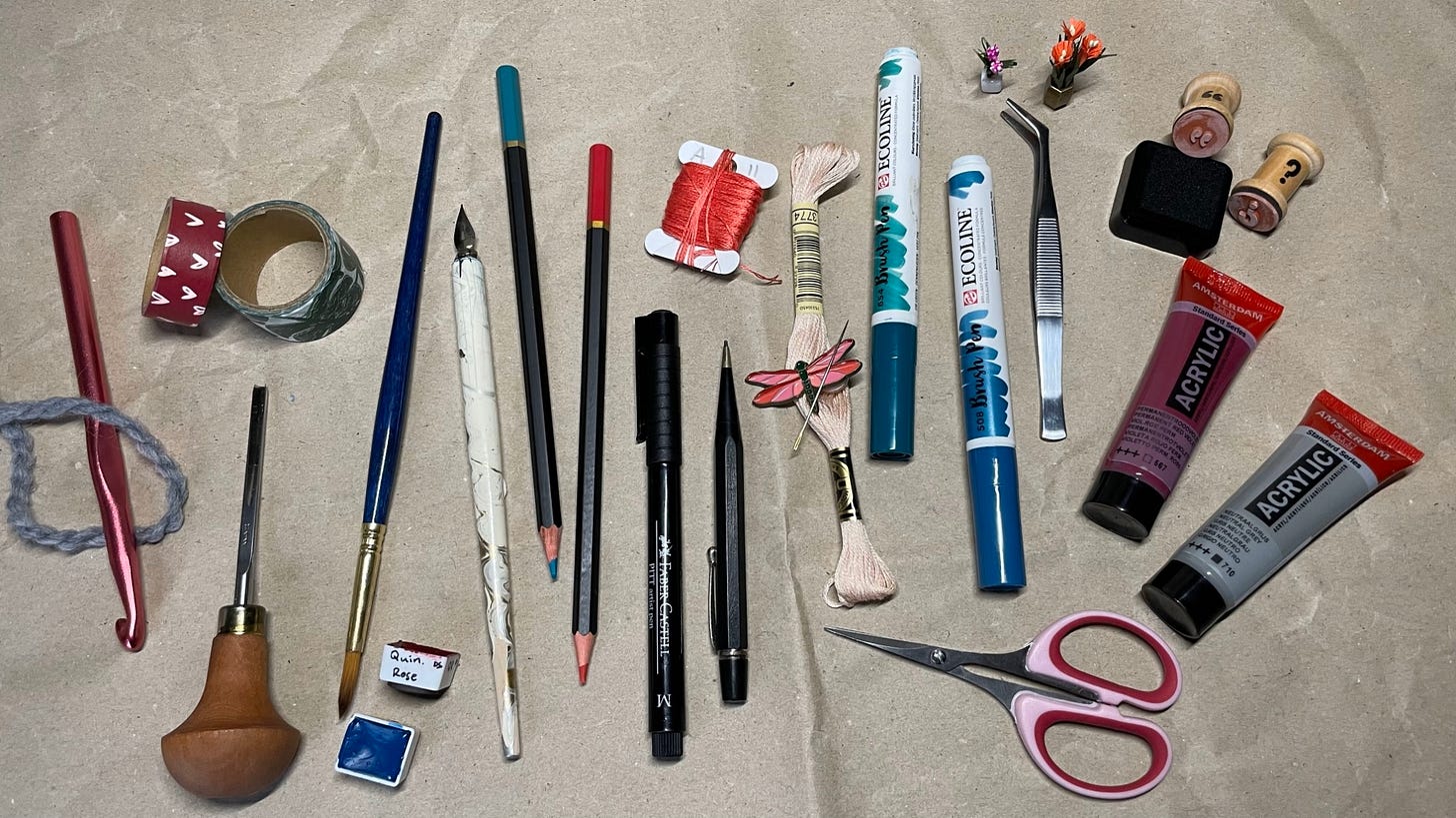 A collection of art supplies