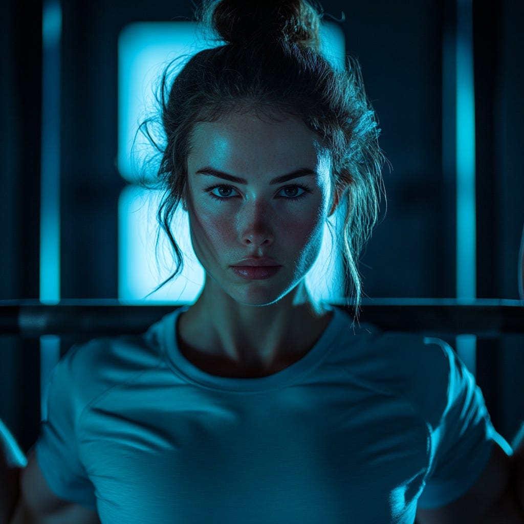 Fit strong female athlete wearing blue gym gear is back squatting in the gym. Fit strong female athlete wearing blue gym gear is back squatting in the gym.