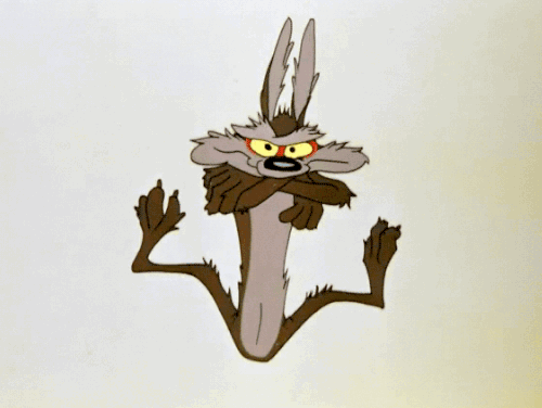 L'immagine mostra Wile E. Coyote in una tipica e grottesca posa di caduta libera da un canyon. Il personaggio guarda dritto verso lo spettatore con occhi sgranati, gialli e cerchiati di rosso, esprimendo un mix di shock e rassegnazione. Nonostante stia precipitando a forte velocità, come indicano i peli del muso e delle orecchie spinti verso l'alto, tiene le braccia incrociate sul petto in un gesto di fiera attesa. Il suo corpo è comicamente allungato e deformato, con le zampe posteriori piegate all'insù in modo geometrico ai lati del busto. Lo stile è quello classico dell'animazione 2D della Warner Bros., con contorni netti e colori piatti, mentre lo sfondo è una sfumatura minimale dal bianco al giallino che isola il personaggio nel vuoto. L'immagine mostra Wile E. Coyote in una tipica e grottesca posa di caduta libera da un canyon. Il personaggio guarda dritto verso lo spettatore con occhi sgranati, gialli e cerchiati di rosso, esprimendo un mix di shock e rassegnazione. Nonostante stia precipitando a forte velocità, come indicano i peli del muso e delle orecchie spinti verso l'alto, tiene le braccia incrociate sul petto in un gesto di fiera attesa. Il suo corpo è comicamente allungato e deformato, con le zampe posteriori piegate all'insù in modo geometrico ai lati del busto. Lo stile è quello classico dell'animazione 2D della Warner Bros., con contorni netti e colori piatti, mentre lo sfondo è una sfumatura minimale dal bianco al giallino che isola il personaggio nel vuoto.