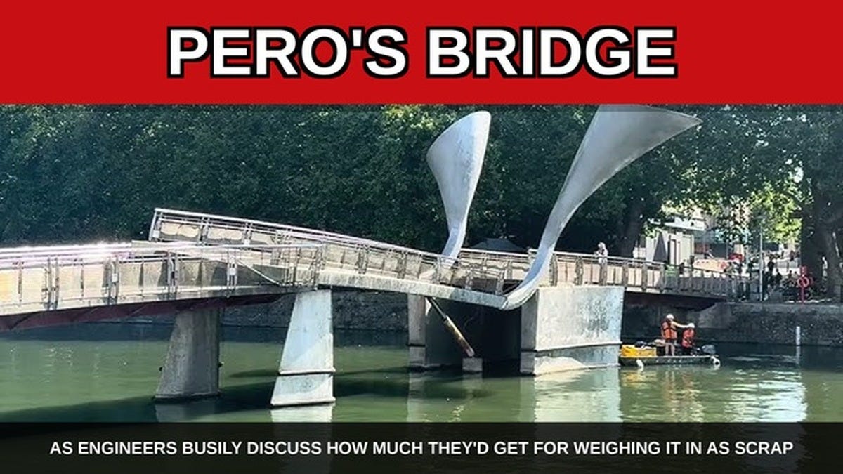 Pero's Bridge in Bristol Harbourside, central span buckled and collapsed into the Floating Harbour, August 2026 — structural failure Bristol City Council was warned about in 2025 www.thealmightygob.com Pero's Bridge in Bristol Harbourside, central span buckled and collapsed into the Floating Harbour, August 2026 — structural failure Bristol City Council was warned about in 2025 www.thealmightygob.com