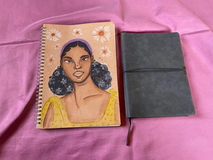 Pictures of notebooks arranged on a surface
