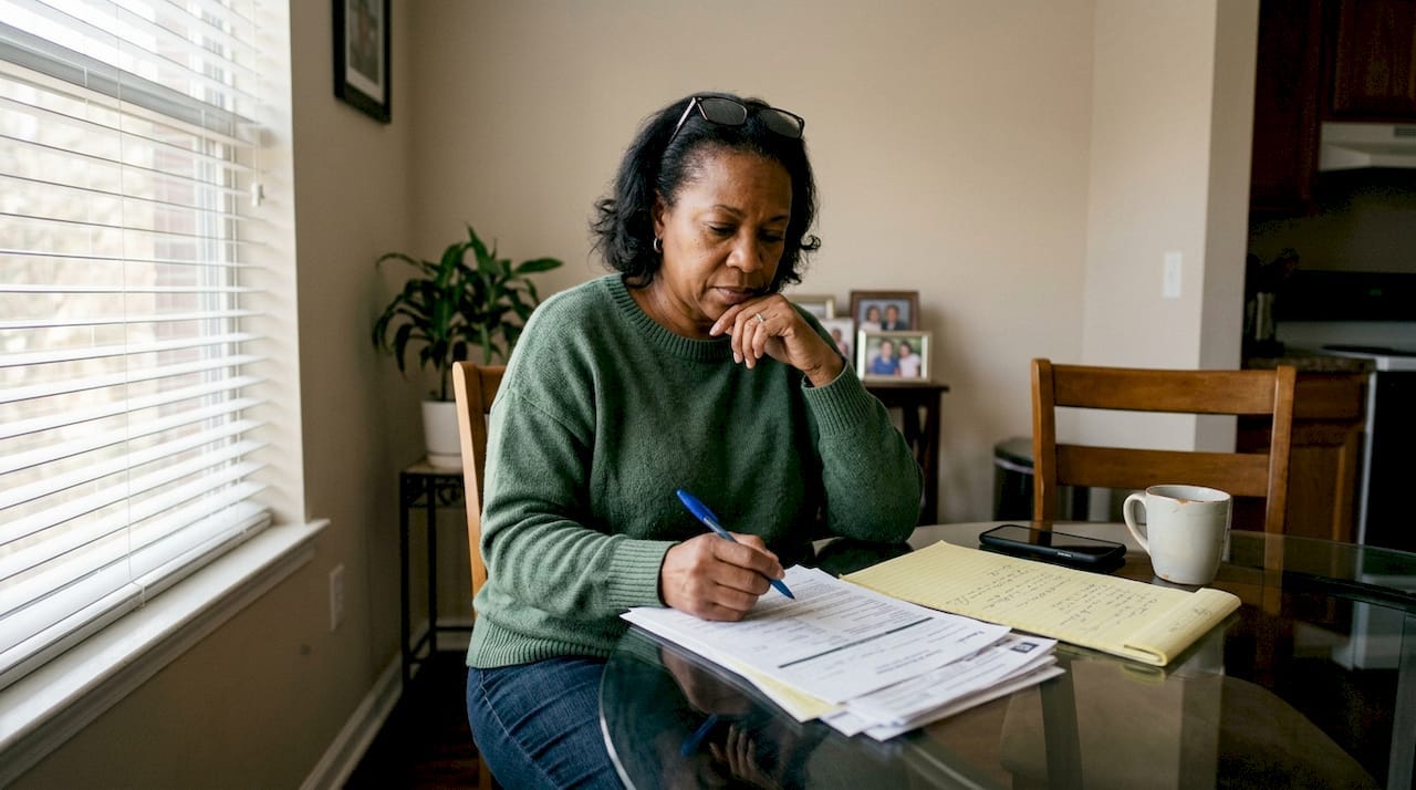 Homeowner reviewing Fulton County property documents Homeowner reviewing Fulton County property documents