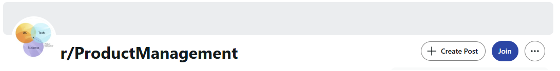 Banner of the r/ProductManagement subreddit on Reddit, a hub for product managers and founders.