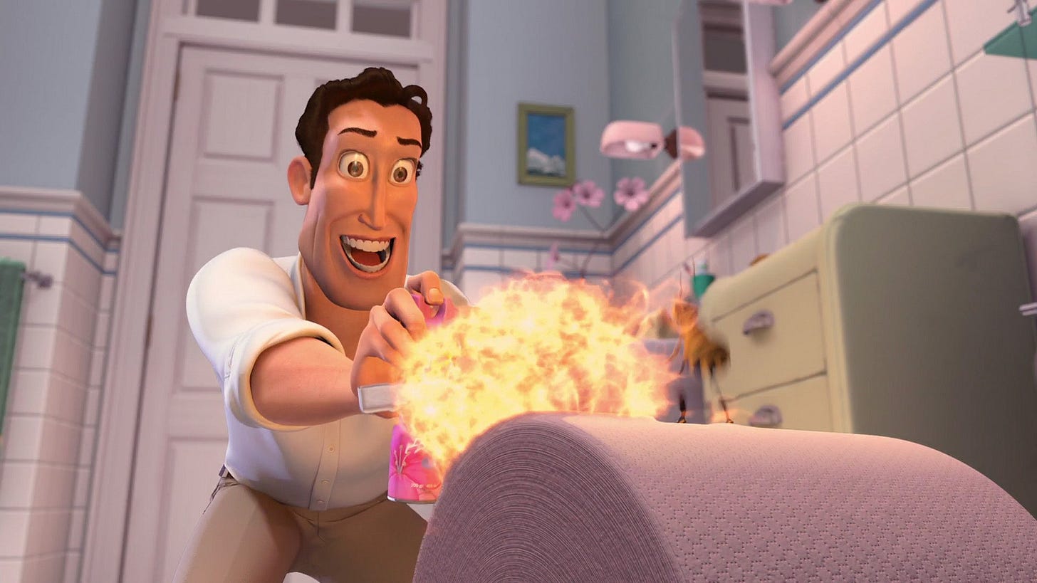 Ken is a normal man with a little penchant for fire. He lights a toilet paper roll with a makeshift flamethrower.