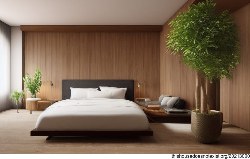 A Modern Interior Design With Curved Bamboo Wood and Hanging Plants From Pinterest