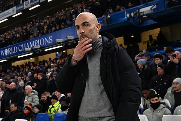 Enzo Maresca, Manager of Chelsea, looks on prior to the Premier League match between Chelsea and Bournemouth at Stamford Bridge on December 30, 2025...