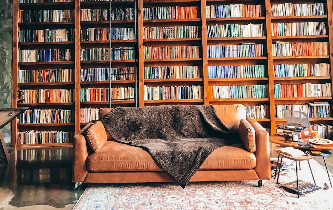 brown wooden book shelves with books