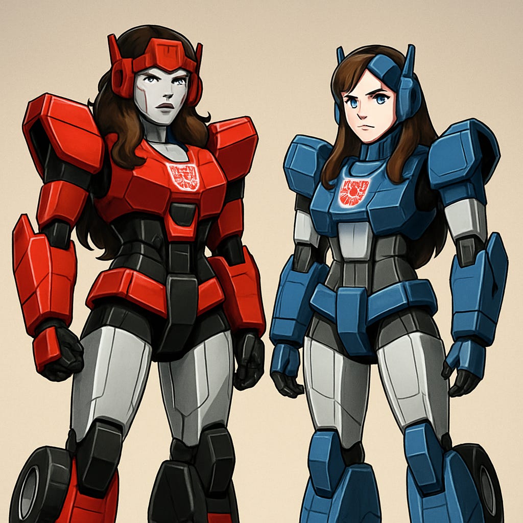 AI-Generated Fan Art Crossover of Lorelai Gilmore and Rory Gilmore imagined as animated 1980s Transformers | rmrk*st | Remarkist Magazine
