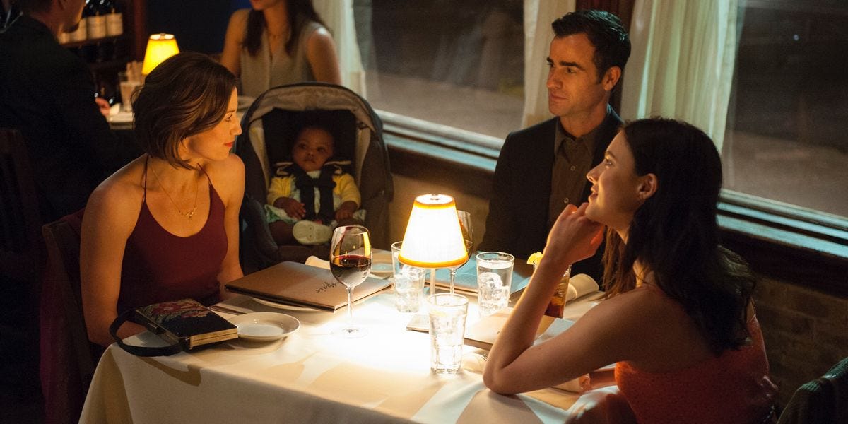 Carrie Coon as Nora Durst, Justin Theroux as Kevin Garvey, Margaret Qualley as Jill Garvey in The Leftovers Season 2