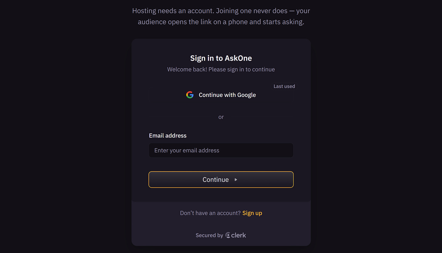 AskOne production sign-in with Google, no development environment banner AskOne production sign-in with Google, no development environment banner