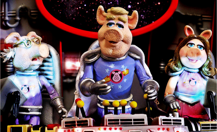 The image depicts three cartoon characters, each dressed in futuristic, metallic suits, standing against a backdrop of a starry, otherworldly environment.  AI-generated content may be incorrect.