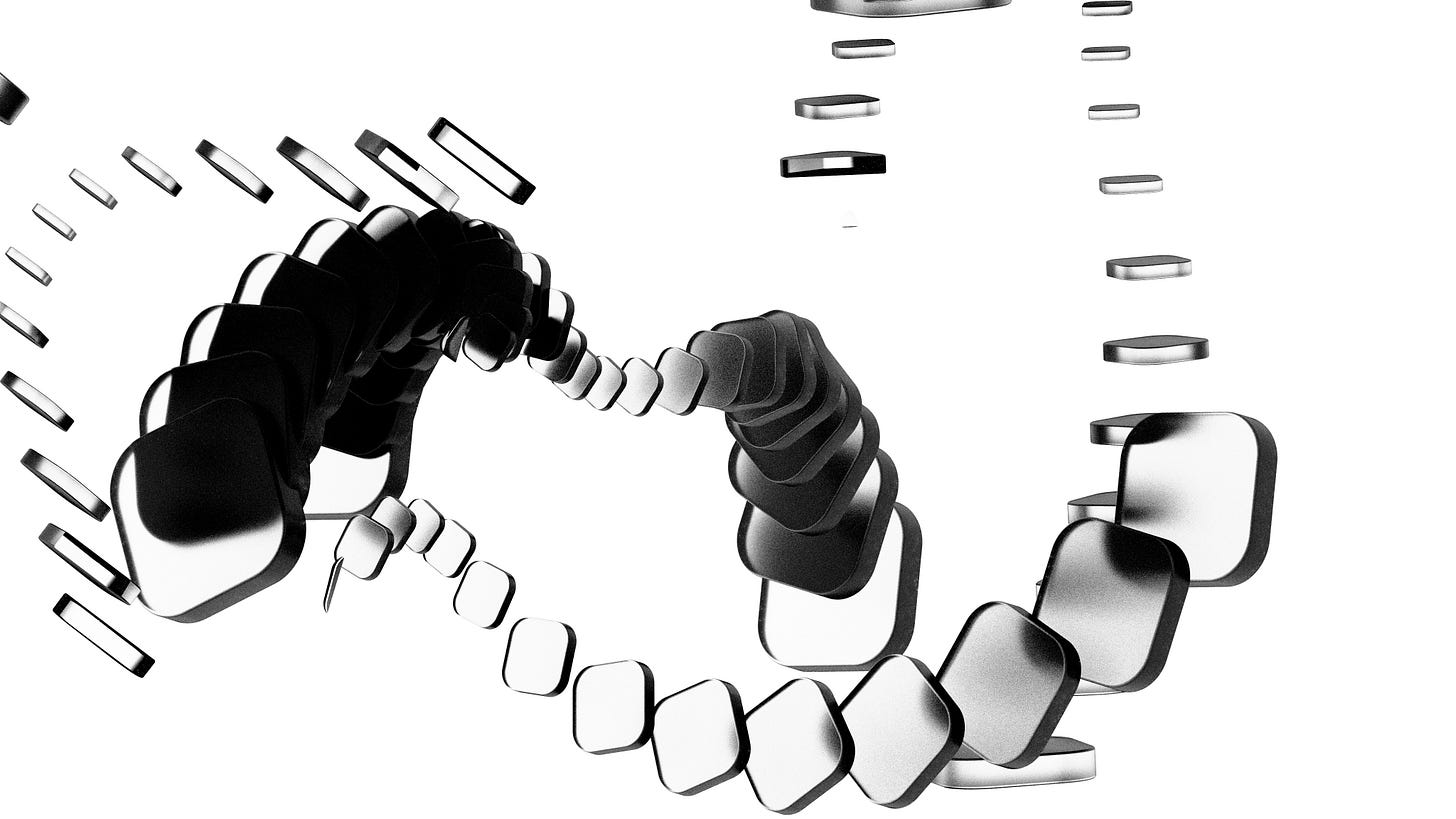 Abstract 3D chain of connected modules representing layered system architecture.