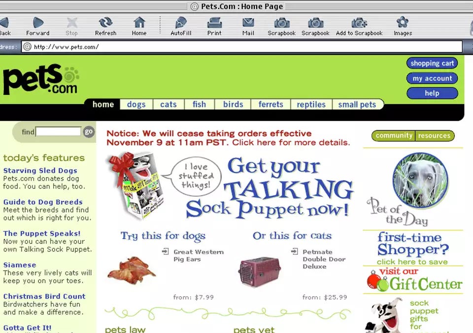 Pets.com burned $300 million and died in 268 days