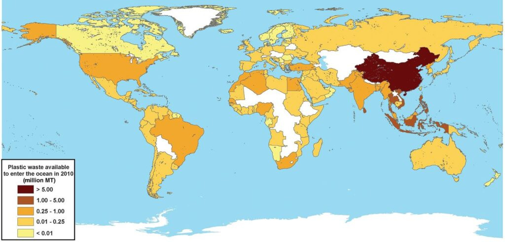 Countries byestimated mass of mismanaged plastic waste (millions of metric tons ) Countries byestimated mass of mismanaged plastic waste (millions of metric tons )
