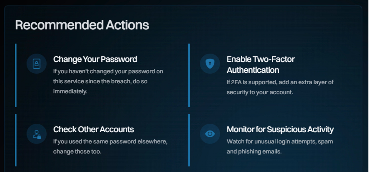 HaveIBeenPwned recommended actions