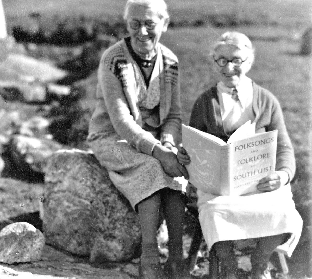 Màiri and Peigi Anndra with Margaret’s book (Photo courtesy of Prof Hugh Cheape)