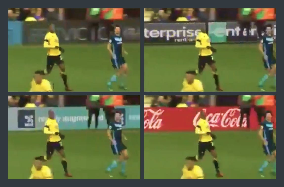 Screenshots of a soccer game on television
