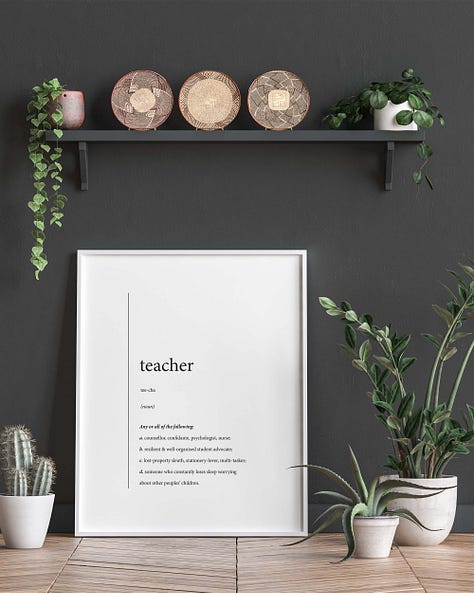 Mock ups of 'teacher' dictionary definition print