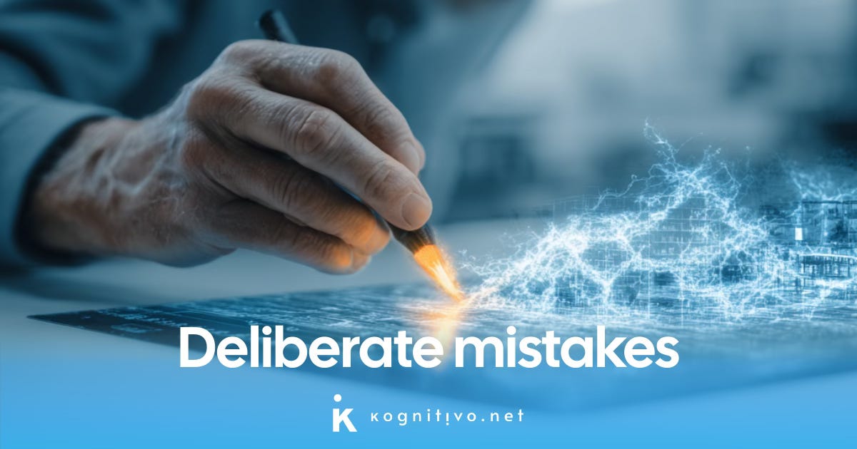 Article banner showing a learner making a mistake against the heading "deliberate mistakes". Article banner showing a learner making a mistake against the heading "deliberate mistakes".