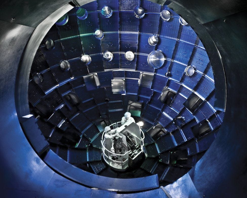 Interior of the target chamber, where fusion takes place Interior of the target chamber, where fusion takes place