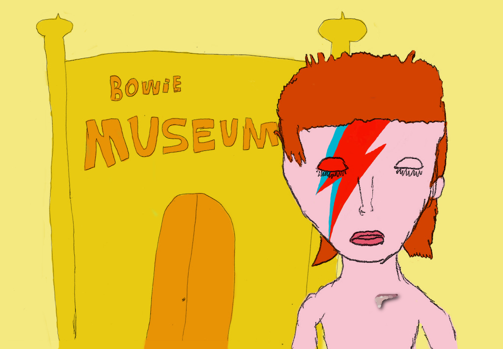 David Bowie devant la porte de son musée - Illustration : Saul (10 ans),