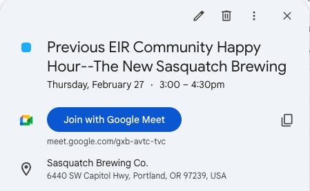 Meeting invitation screen shot featuring the name Previous EIRs