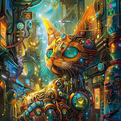 Cat, bicycle, farm + solarpunk in Midjourney