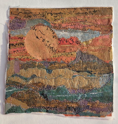 layered papers and painted Bondaweb
