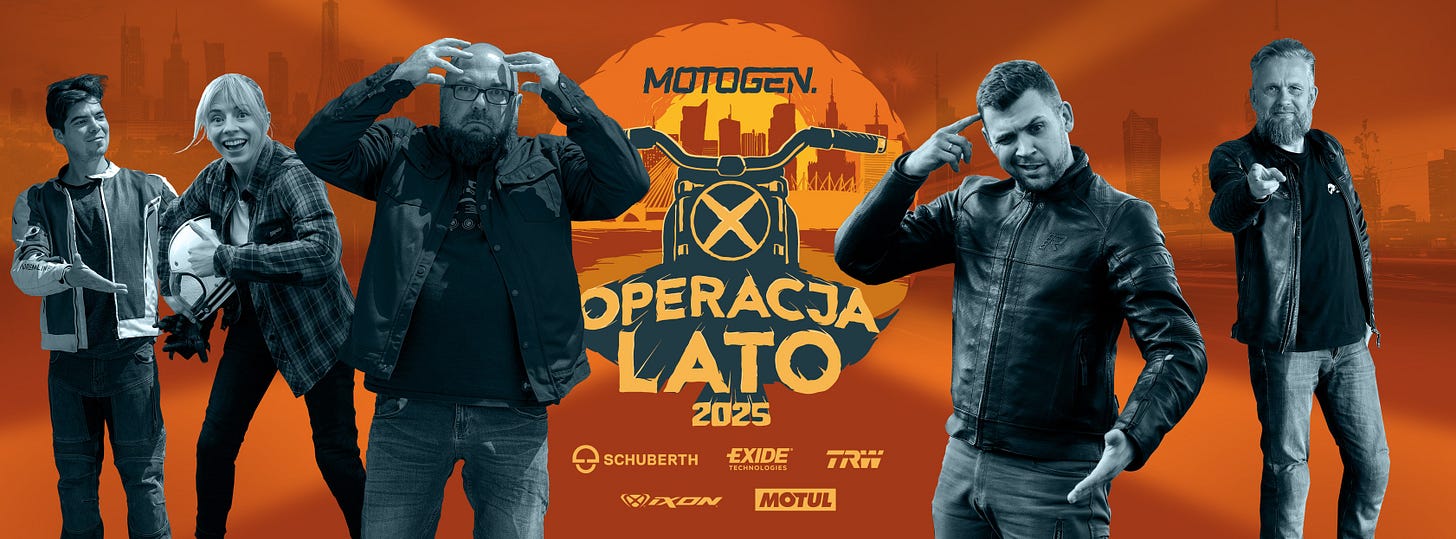 Może być grafiką pop art przedstawiającą 5 osób i tekst „MOTOGEN. OPERACJA ACJA LATO 2025 SCHUBERTH EXIDE TECFHELERIEL TRFF CEXON MOTUL” Może być grafiką pop art przedstawiającą 5 osób i tekst „MOTOGEN. OPERACJA ACJA LATO 2025 SCHUBERTH EXIDE TECFHELERIEL TRFF CEXON MOTUL”