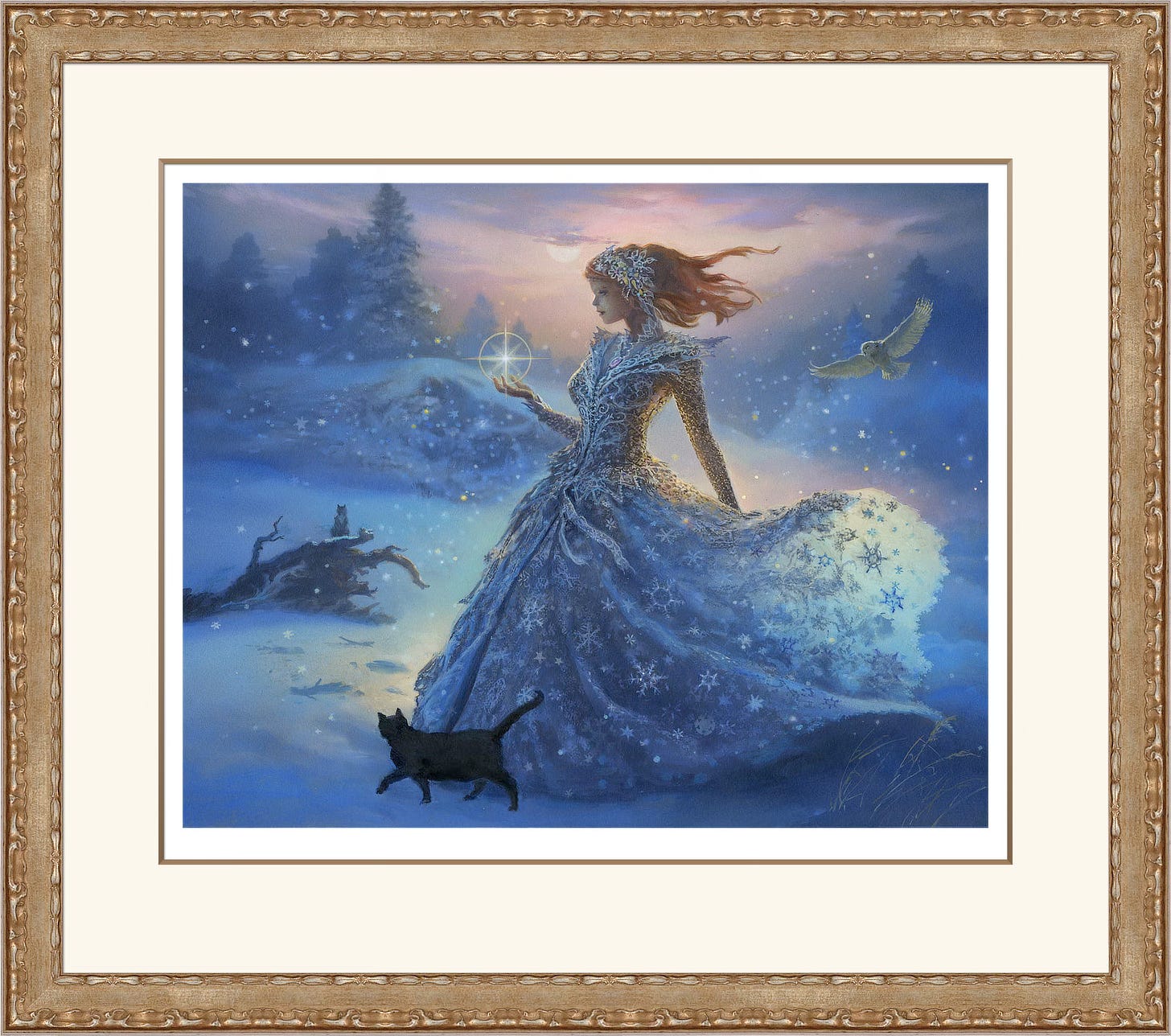 WINTERSTAR (2025), Signed open edition print, custom framed with acid free mat, fillet, and archival plexiglass in a warm silver moulding.