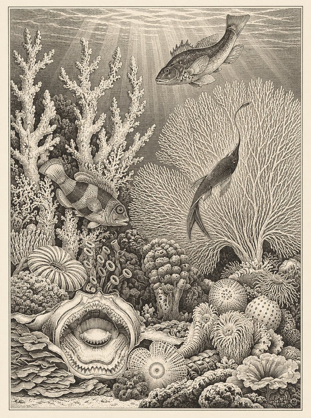 The reef in its abundance, before the first white branch.