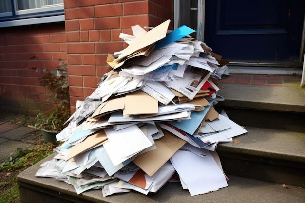 A pile of unopened mail on a doorstep | Premium AI-generated image