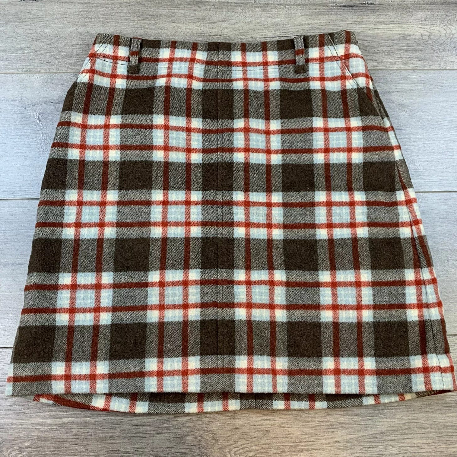 Vintage Eddie Bauer Women's 6 Brown Red Plaid Wool Blend Academia Skirt - Picture 1 of 11