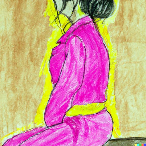 Pink and yellow sketches of courtroom drama