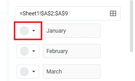 Gray circles to customize the dropdown colors